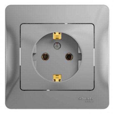 Schneider Electric Glossa Алюминий Розетка с заземляющими контактами в сборе с рамкой IP20 скрытая установка GSL000342