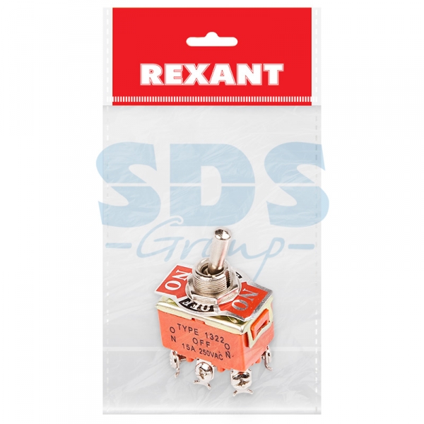 Тумблер 250V 15А (6c) ON-OFF-ON двухполюсный  (KN-203)  REXANT Индивидуальная упаковка 1 шт 36-4132-1