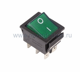 Выключатель клавишный 250V 15А (6с) ON-ON зеленый  с подсветкой (RWB-506, SC-767)  REXANT 36-2352