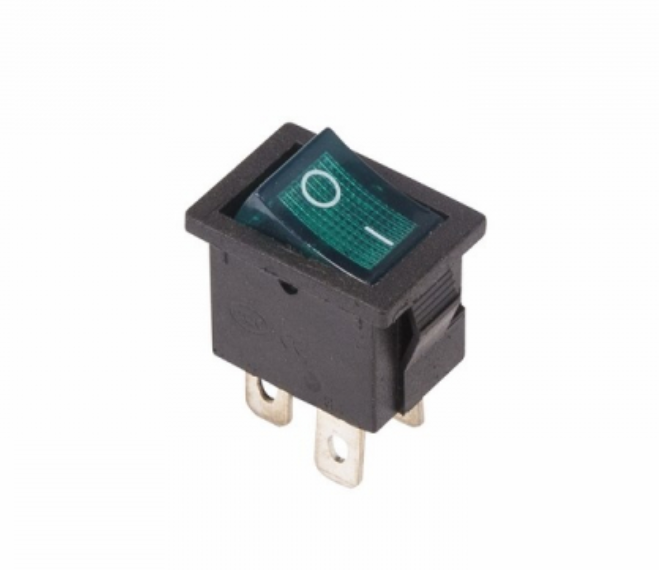 Выключатель клавишный 250V 6А (4с) ON-OFF зеленый  с подсветкой  Mini  (RWB-207, SC-768)  REXANT 36-2193