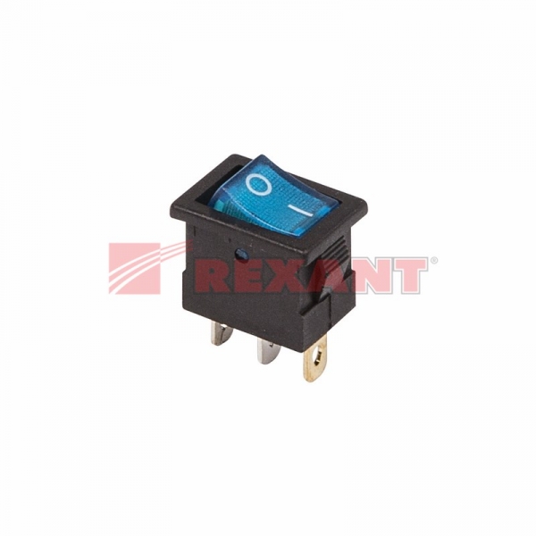 Выключатель клавишный 12V 15А (3с) ON-OFF синий  с подсветкой  Mini  (RWB-206-1, SC-768)  REXANT 36-2171