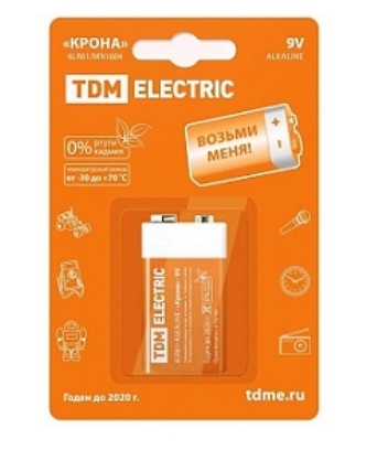 Элемент питания TDM 6LR61 "Крона" 9V BP-1 (кратно 1)