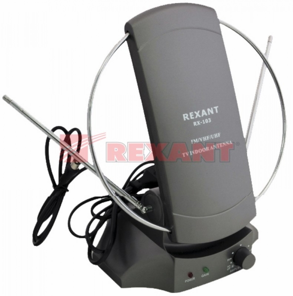 Антенна комнатная RX-103  VHF, UHF, 47-860 MHz с усилением 36dB  REXANT 34-0103