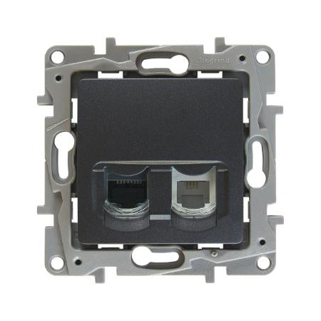 Legrand  Etika  Антрацит Розетка механизм RJ11+RJ45 категория 5 UTP 672652