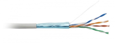 FUTP4-C5E-S24-IN-PVC-GY-305 (305 м) кабель витая пара, экранированная F/UTP, категория 5e, 4 пары (24 AWG), одножильный (solid), экран - фольга, PVC, –20°C – +75°C, серый Hyperline
