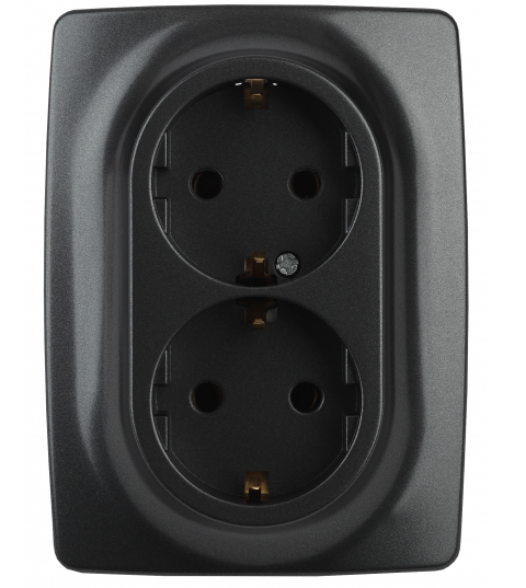 ЭРА  Эра12  Антрацит  Розетка 2X2P+E Schuko со шторками 16A-250В, IP20 12-2108-05