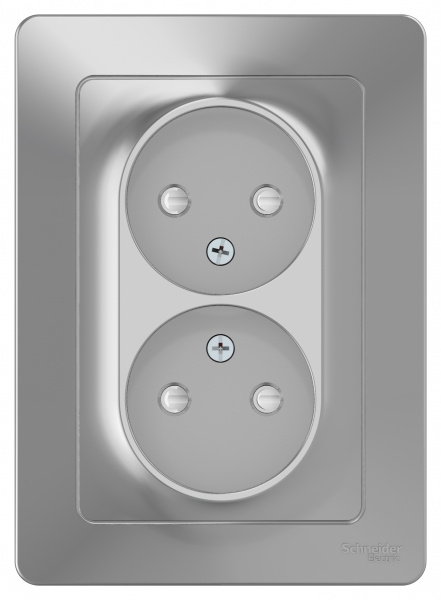 Schneider Electric  BLANCA  Алюминий  Розетка 2-местная без заземляющих контактов со шторками, 16А, 250В, скрытая установка  BLNRS000123