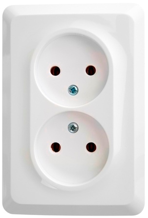 Schneider Electric  ЭТЮД  Белый  Розетка 2-местная угловая без заземляющих контактов без шторок 16А, 250B открытая установка PA16-105B