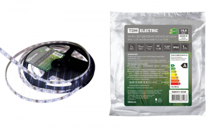 TDM Лента  IP65  12V   14,4т/м  6000К  SMD5050-60 LED/м (5 м) (кратно 5)