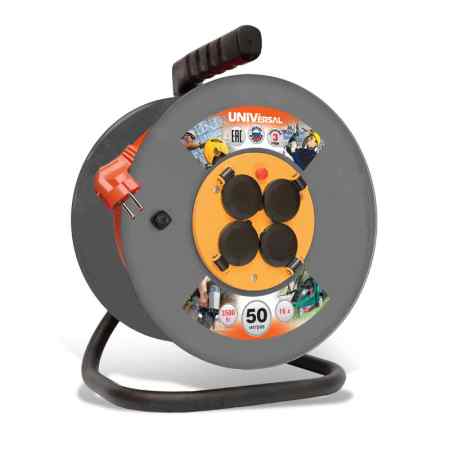 Удлинитель силовой на пластиковой катушке UNIVersal  BEM-250 термо IP-44 ПВС 3*1,5 4гн.50м