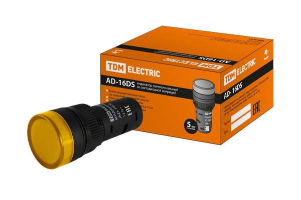 Лампа AD-16DS(LED) матрица d16мм желтый 12В AC/DC TDM