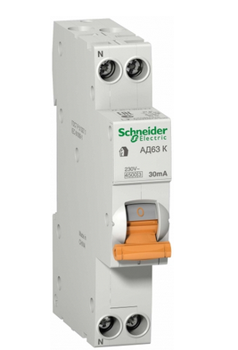 Дифференциальный автомат  2П  32А   30мА  Schneider Electric  Domovoy  АД63К  характеристика С  тип АС компактный 1П+N 4,5кА 12525