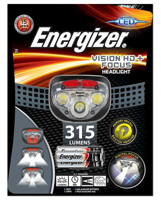 Фонарь налобный светодиодный ENERGIZER HL Vision HD Focus 250Лм, батарейки 3xAAA