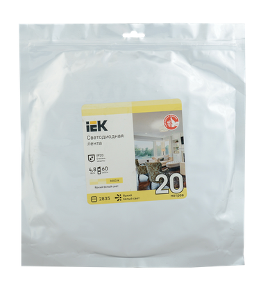 Лента светодиодная IEK  IP20 12V  4.8Вт/м 3000К  LSR-2835WW60-4,8-IP20-12В LED 20м