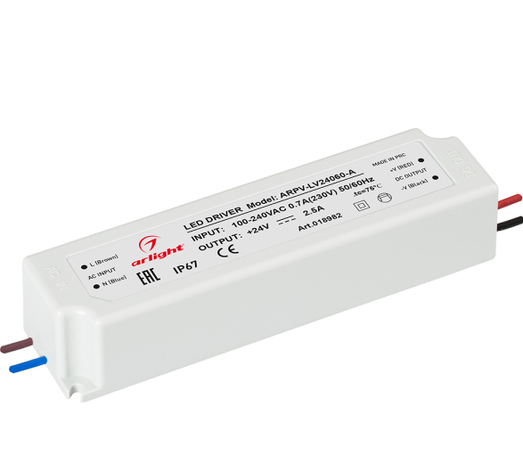 Блок питания Arlight 24V,60W IP67 162х42х34 ARPV-LV24060-A (24V, 2.5A, 60W)