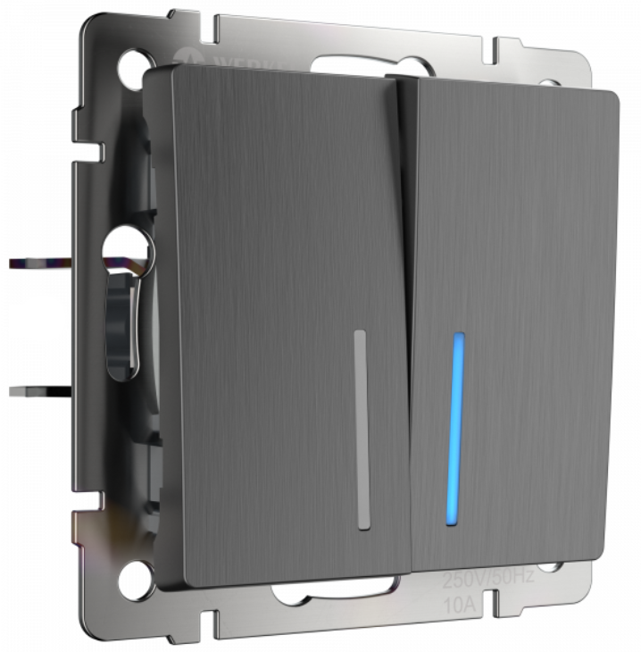 Werkel Графит Рифленый Выключатель 2-клавишный с подсветкой WL04-SW-2G-LED/ a046618/a050747 (W1120104)