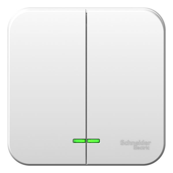 Schneider Electric  BLANCA  Белый  Выключатель 2-клавишный (cхема.5) с подсветкой монтажная пластина10А, 250B, открытая установка BLNVA105121