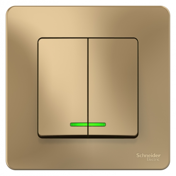 Schneider Electric  BLANCA  Титан  Выключатель 2-клавишный (cх.5) с подсветкой, 10А, 250B, скрытая установка BLNVS010514