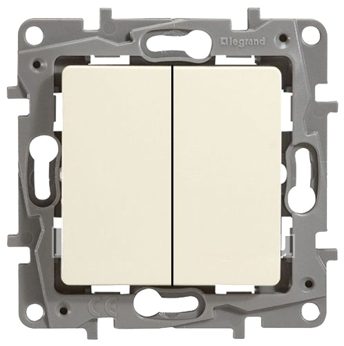 Legrand  Etika  Слоновая Кость Выключатель механизм 2-клавишный 10АХ, 250В, безвинтовые зажимы 672302