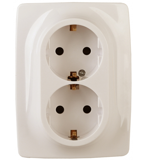 ЭРА  Эра12  Слоновая Кость  Розетка 2X2P+E Schuko со шторками , 16А-250В, б.л.,  12-2008-02 Б0038813