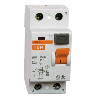 Устройство защитного отключения  2П  25А  100мА  TDM  ВД1-63  тип АС