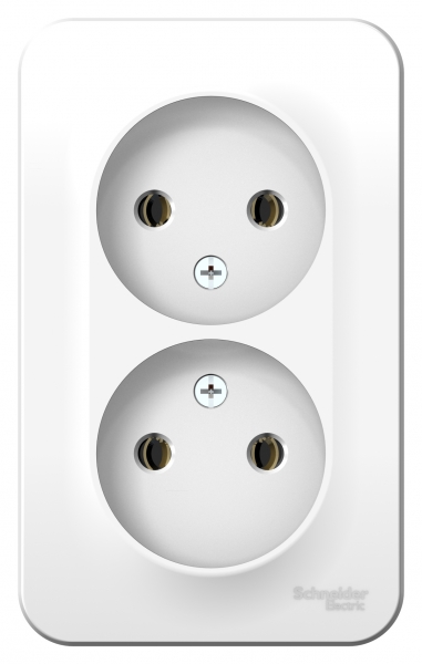 Schneider Electric  BLANCA  Белый  Розетка 2-местная без заземляющих контактов без шторок монтажная пластина, 16А, 250В, открытая установка BLNRA000221