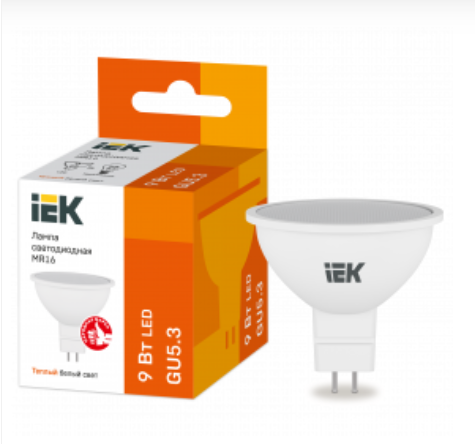 Светодиодная лампа  IEK  MR16  9Вт  230В  3000К  GU5.3