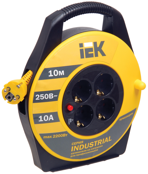 Удлинитель силовой с термозащитой IEK 'Industrial' 4 розетки 2Р+PЕ  шнур 10м ПВС 3x1.5 УК10