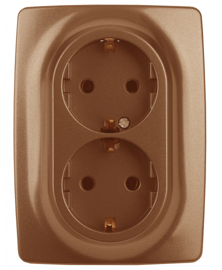 ЭРА  Эра12  Медь  Розетка 2X2P+E Schuko со шторками 16A-250В, IP20 12-2108-14
