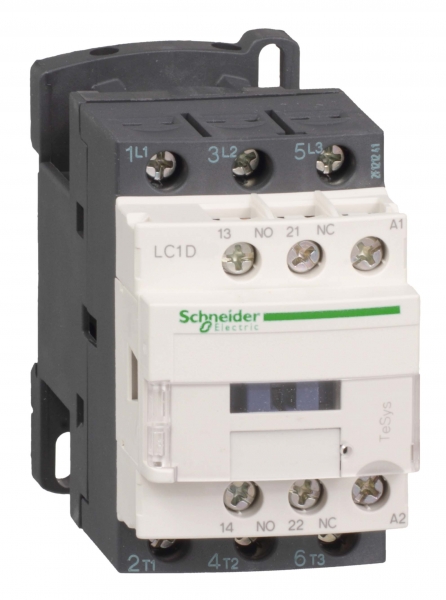 Контактор  Schneider Electric  18А  3П  катушка управления с ограничителем перенапряжения  24В  DC  дополнительный контакт 1НО+1НЗ  TeSys_D