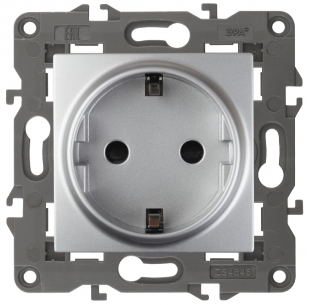 ЭРА  Elegance  Алюминий  Розетка 2P+E Schuko со шторками 16A-250В, IP20 14-2102-03