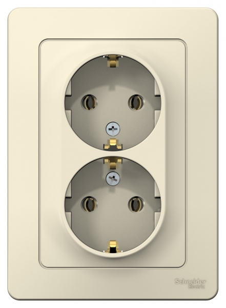 Schneider Electric BLANCA С/У РОЗЕТКА двойная с заземлением без шторок, 16А, 250В, МОЛОЧНЫЙ BLNRS001022