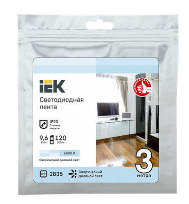Лента светодиодная IEK  IP20 12V 9.6Вт/м 6500К  LSR-2835W120-9,6-IP20-12В LED 3м