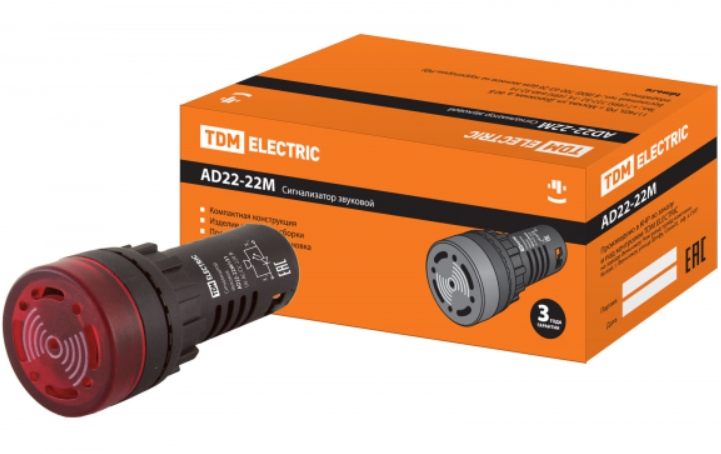 Сигнализатор звуковой AD22-22M/r31 d22 мм (LED) индикация 220В AC красный TDM