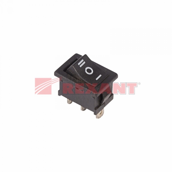 Выключатель клавишный 250V 6А (3с) ON-OFF-ON черный  с нейтралью  Mini  (RWB-205, SC-768)  REXANT 36-2145