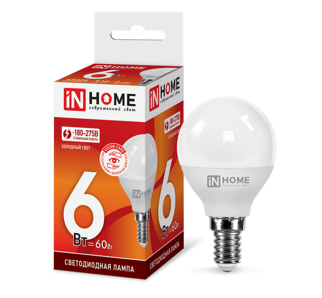 Светодиодная лампа IN HOME P45  6Вт 230В 6500К Е14