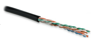 U/UTP кабель витая пара, неэкранированный, категория 5e, 4 пары(24 AWG), одножильный (solid), внешний, PE, -40°C - +60°C, черный, компонентная  UUTP4-C5E-S24-OUT-PE-BK-500 (500 метров) Hyperline