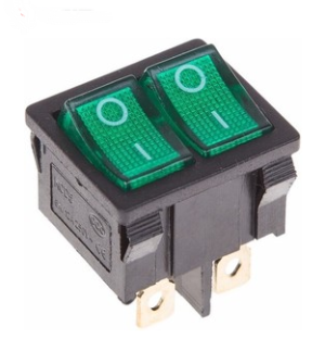 Выключатель клавишный 250V 6А (6с) ON-OFF зеленый с подсветкой двойной  Mini  (RWB-305)  REXANT 36-2163