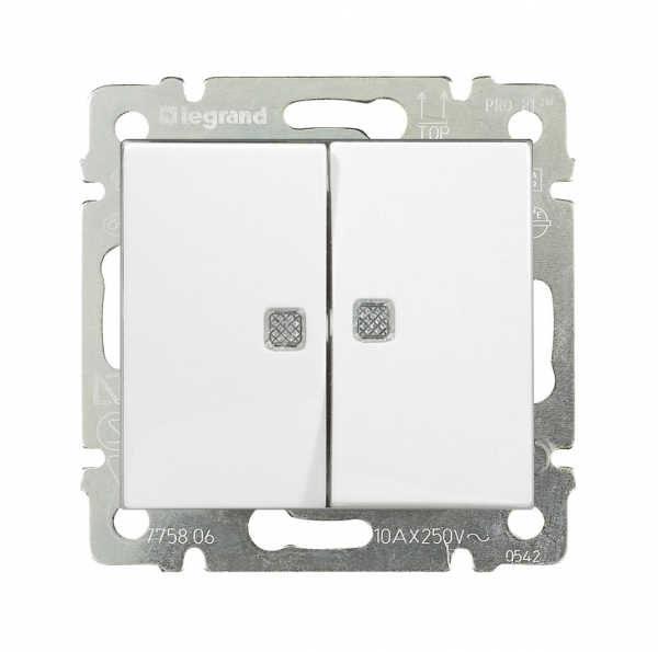 Legrand Valena  Белый Выключатель 2-клавишный 10A 2 инд. 774213