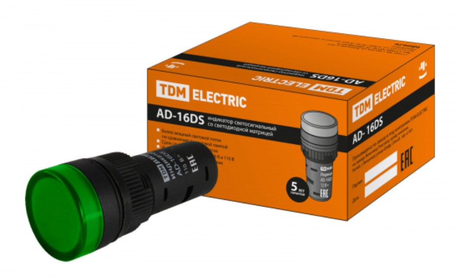 Лампа AD-16DS(LED )матрица d16мм зеленый 110В AC/DC TDM