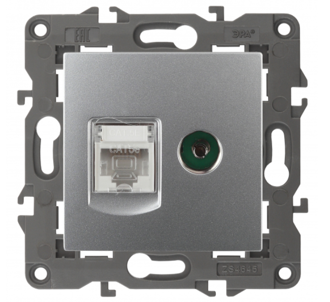 ЭРА  Elegance  Алюминий  Розетка RJ45+TV, IP20 14-3110-03