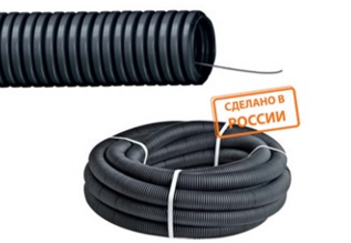 Труба FRHF гофрированная с протяжкой 16мм TDM легкая цвет черный (кратно 100)
