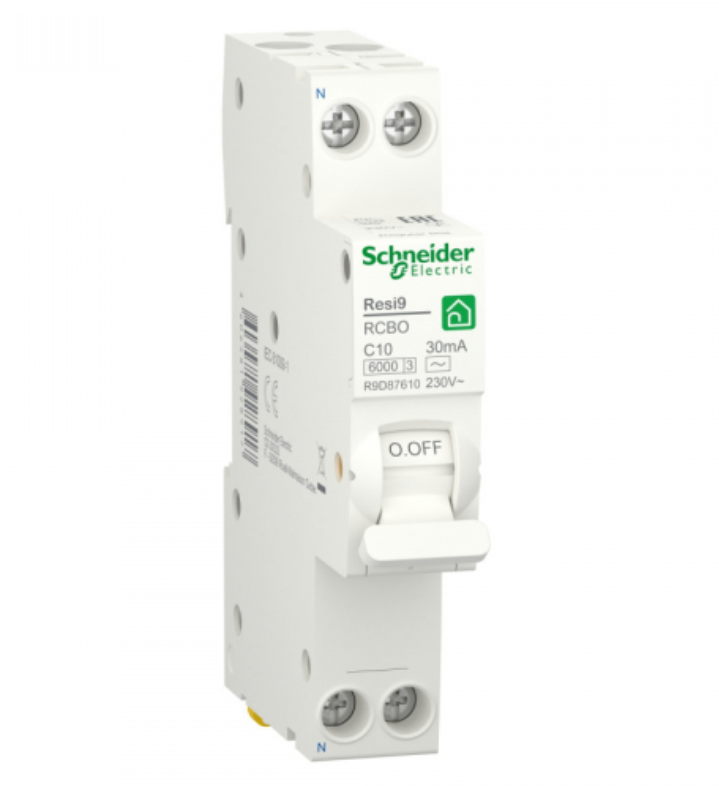 Дифференциальный автомат  1P+N  10А  характеристика С 6000A 30мА 18mm тип AC RESI9 Schneider Electric R9D87610