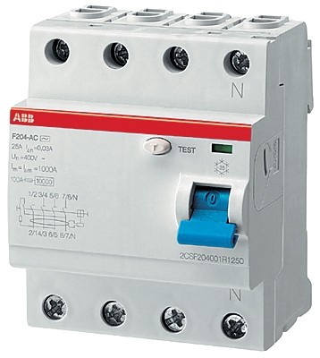 Устройство защитного отключения  4П 100А   30мА  ABB  F204  тип АС  2CSF204001R1900