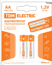 Аккумулятор TDM AA-1500 mAh Ni-MH BP-2 (кратно 2)