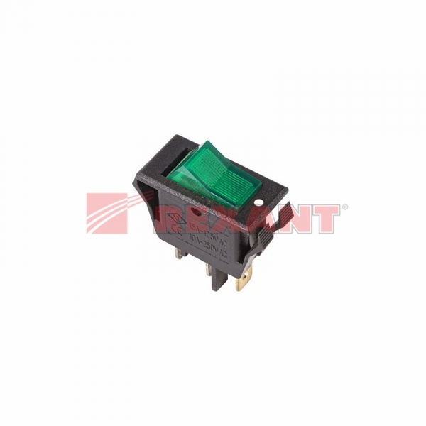 Выключатель клавишный 250V 15А (3с) ON-OFF зеленый  с подсветкой  (RWB-413, SC-788)  REXANT 36-2226