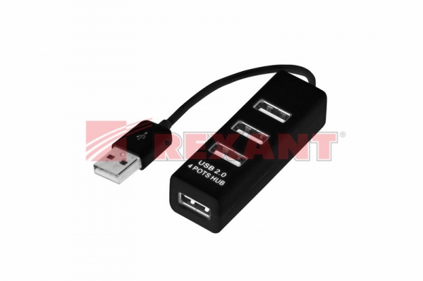 Разветвитель USB на 4 порта черный REXANT 18-4103