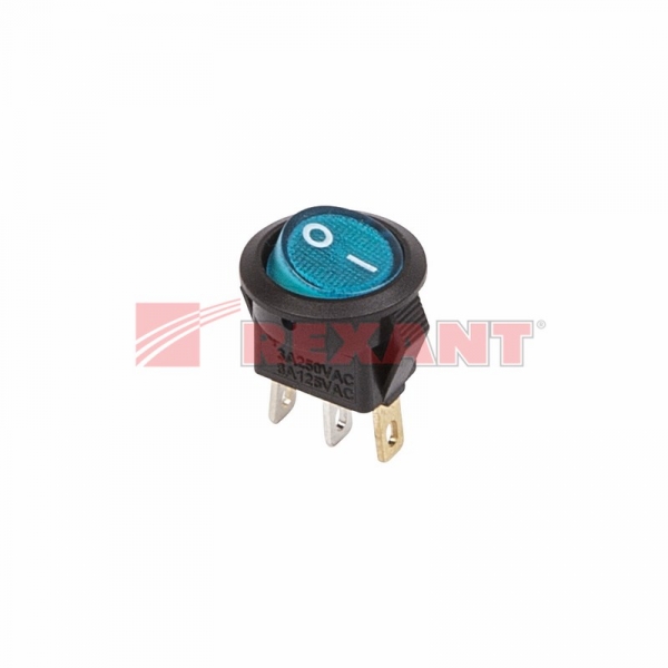 Выключатель клавишный круглый 250V 3А (3с) ON-OFF синий  с подсветкой  Micro  (RWB-106, SC-214)  REXANT 36-2531