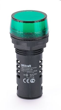 Арматура светосигнальная DEKraft 25118DEK Лампа коммутационная ADDS 22 мм LED зеленая 220В AC/DC ЛK-22