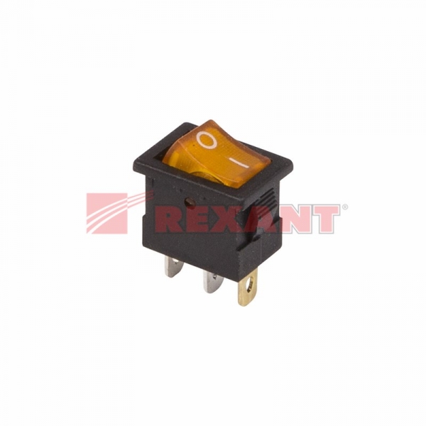 Выключатель клавишный 12V 15А (3с) ON-OFF желтый  с подсветкой  Mini  (RWB-206-1, SC-768)  REXANT 36-2172